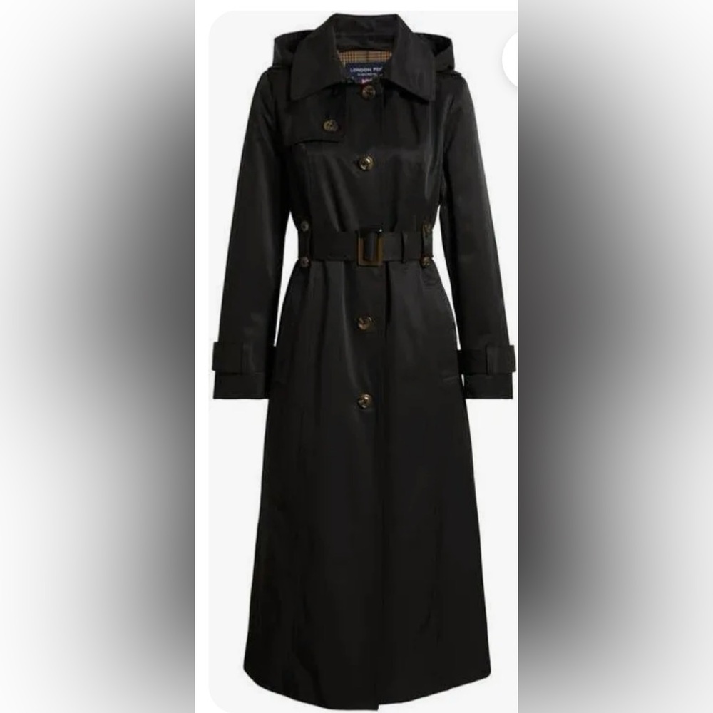 London Fog Elegant Black Trench Coat - Picture 3 of 6